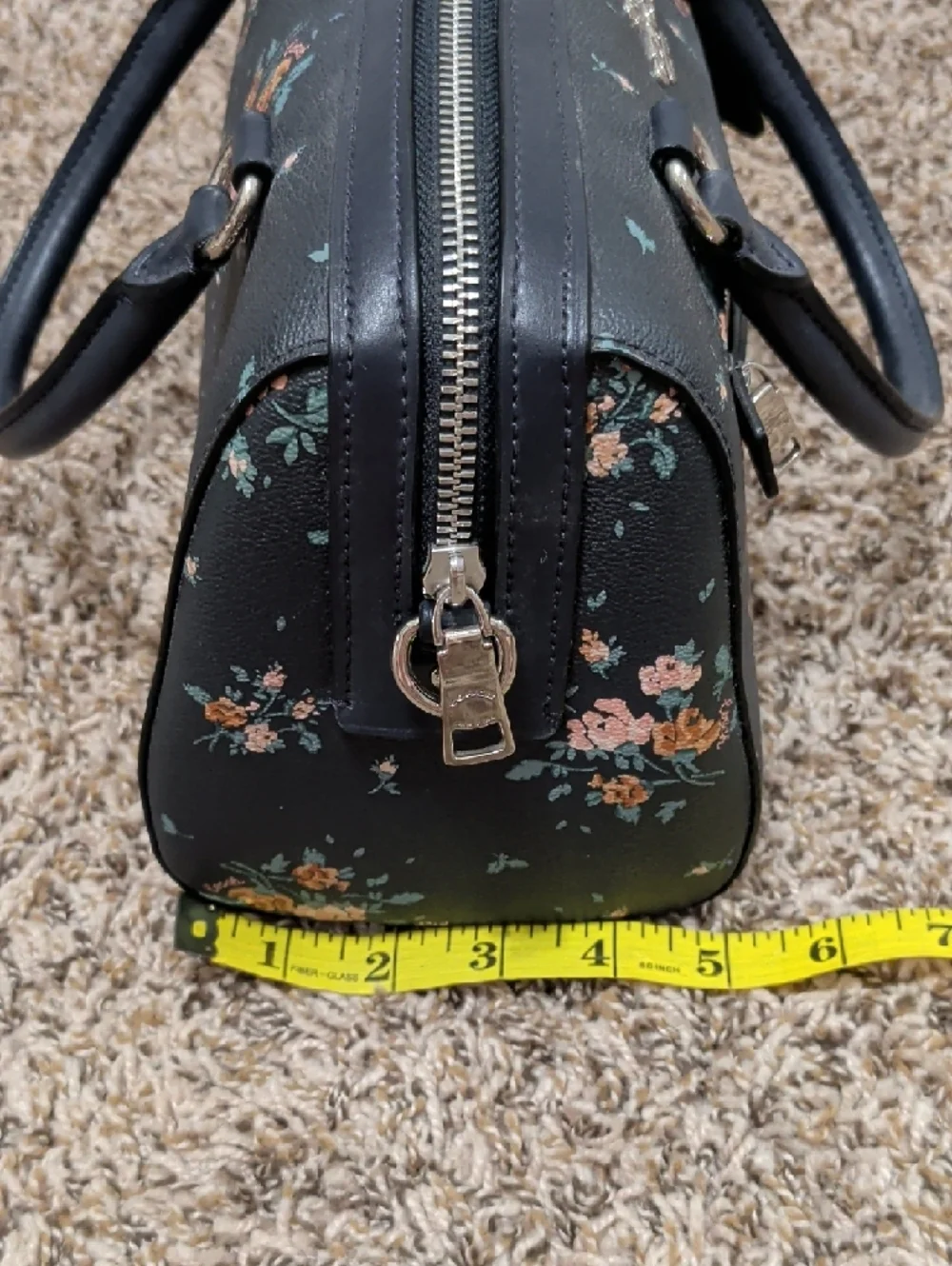 Coach Rowan mightnight navy rose bouquet floral dome satchel bag